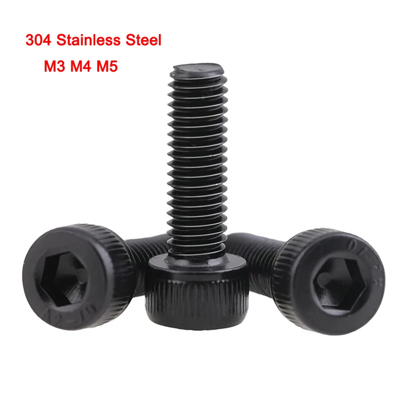 

DIN912 Black 304 Stainless Steel Socket Head Cap Screws Inner Hexagon Socket Cap Allen Head Bolts M3 M4 M5
