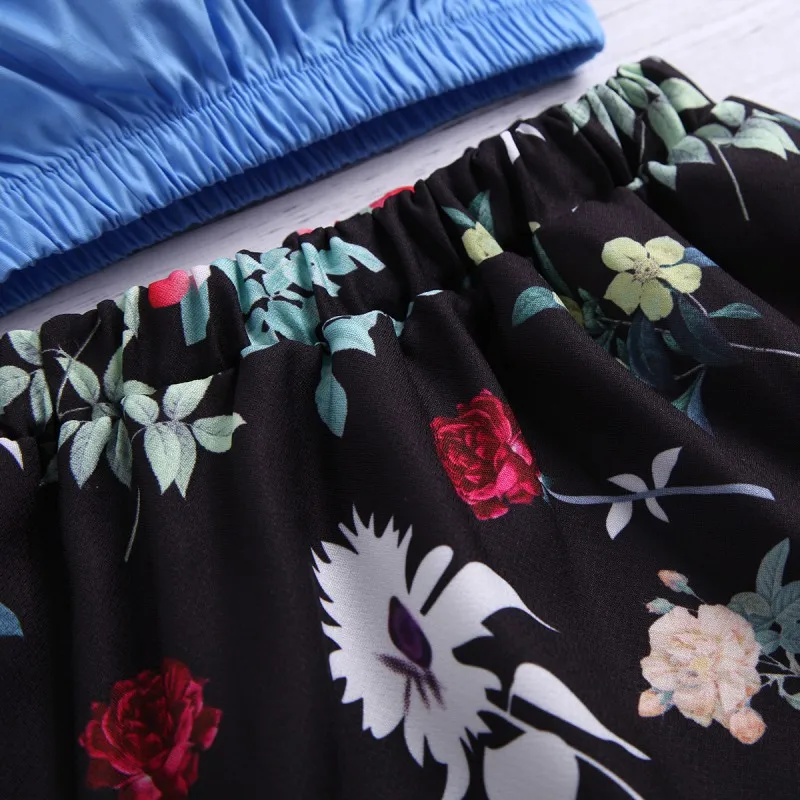 Комплект одежды для маленьких девочек летняя новая синяя рубашка с оборками +