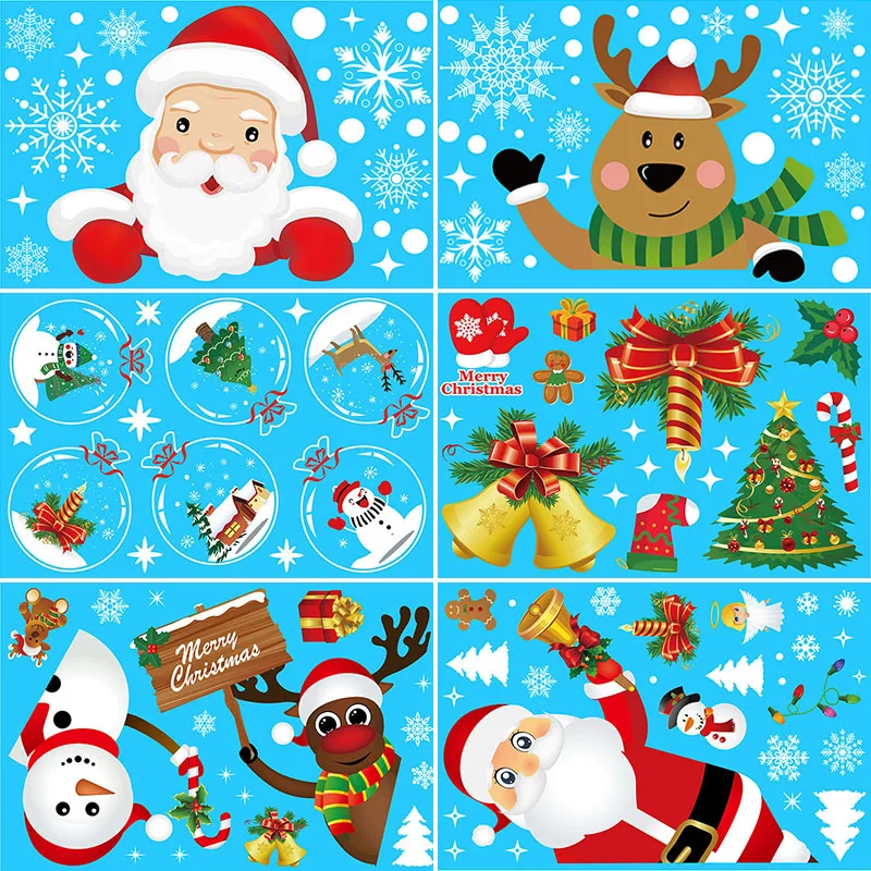 

Santa Elk Christmas PVC Static Sticker Windows Wall Sticker Kids Room Wall Decals New Year Stickers Snow Flake Party Jewelry