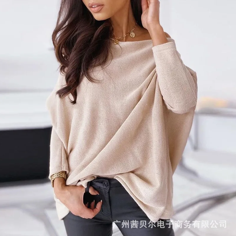 

WEPBEL Blouse Women Knitted Top Solid Color Casual Fashion Loose Summer Spring New O Neck Full Sleeve Blouses