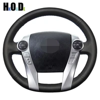 diy black artificial leather handsewing car steering wheel cover for toyota prius cus2012 2017 prius 30xw30 2009 2015