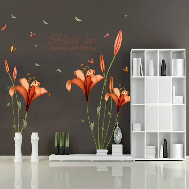

Lily Flowers Wall Sticker On The Wall VinYl Wall Stickers Gome Decor Bedroom Backdrop Wall Decals