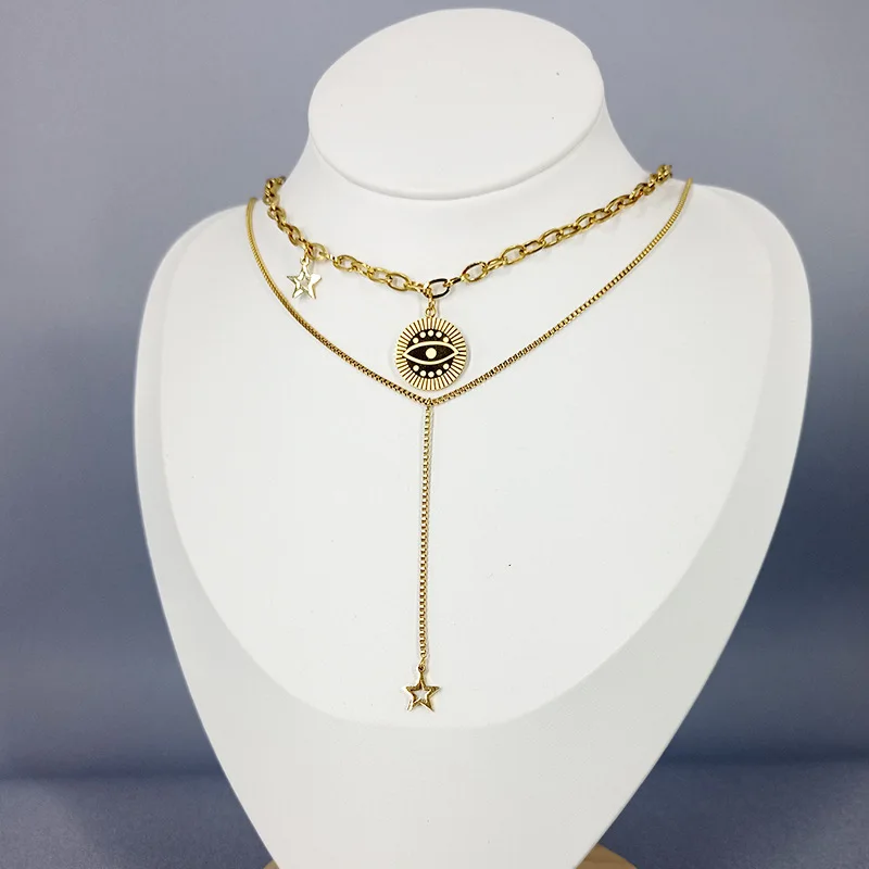 

Лидер продаж 2021, винтажное женское ожерелье из титановой нержавеющей стали от сглаза для женщин, Золотая Звезда, стальная коробка, цепочка, ...