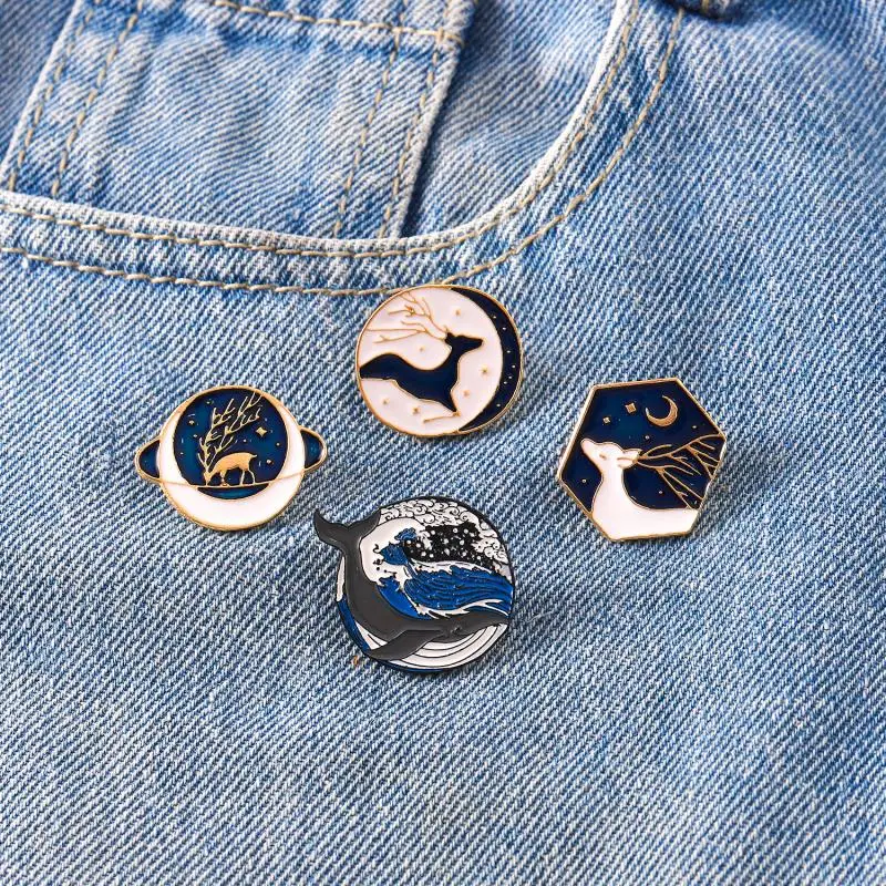

New Cute Cartoon Whale Sika Deer Enamel Brooch Clothes Shirt Lapel Animal Badge Pin Jewelry