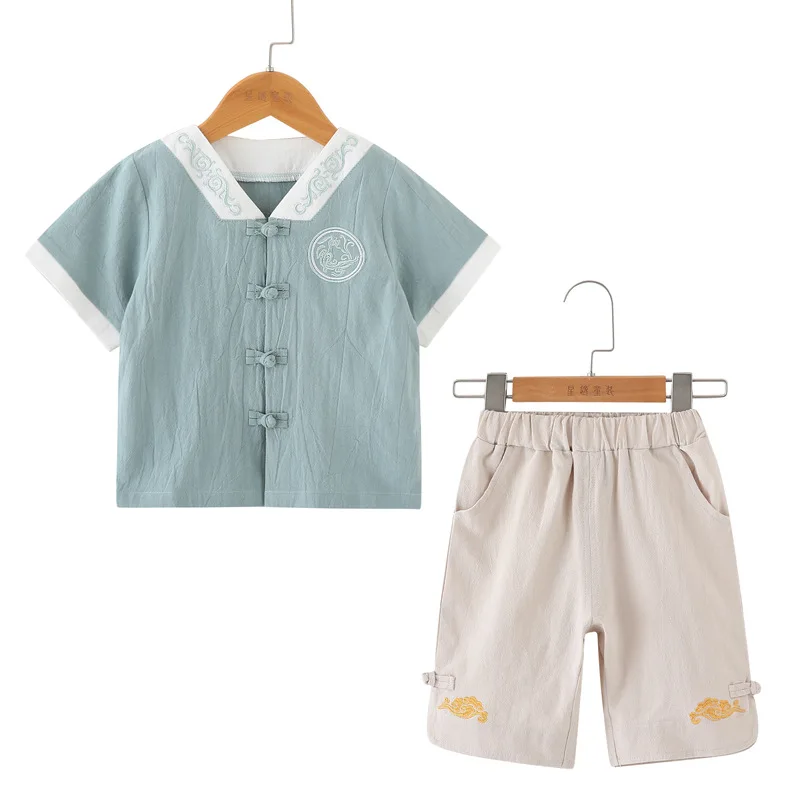 

Boy Retro Hanfu Tang Suit Tops+ Pants Children Clothing Sets Sports Clothes Kids Tracksuits Boys Kung Fu Clothing Cotton Linen