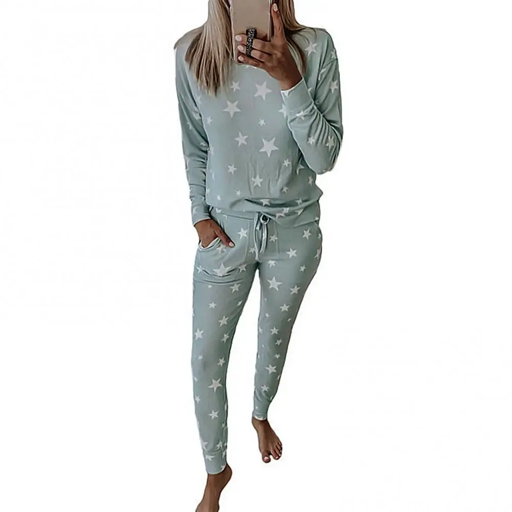 

80%HOTWomen Casual Pentagram Printing Long Sleeve Blouse Pants Homewear Sleepwear