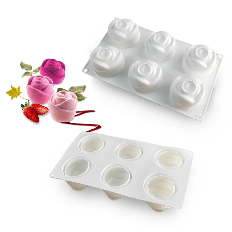 

6 Even Rose Mousse Cake Silicone Mold DIY Valentine's Day Cake Decoration Jelly Pudding Baking Tools Wholesale Drop Shipping