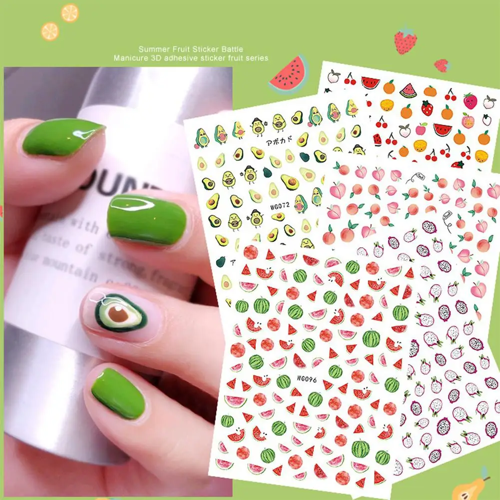 Летние Фрукты 3D DIY Дизайн ногтей перевод рисунка наклейка Арбуз