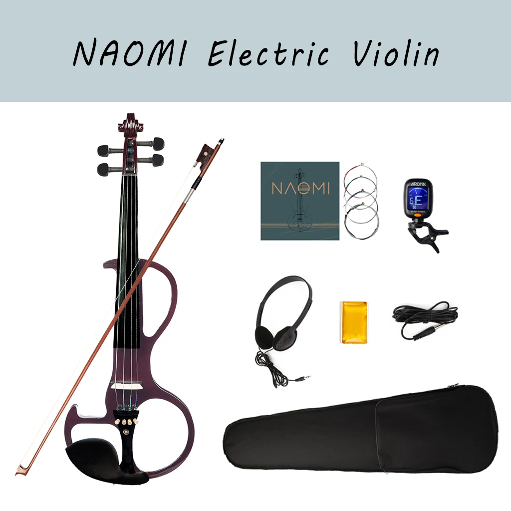 

NAOMI 4/4 Electric Violin Silent Electric Violin Ebony Fittings Wine Red Free Case+Rosin+Bow+Headphone+Cable+Strings+Tuner