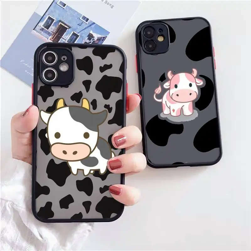 

Cow Print Phone Case For iPhone 13 12 11 Mini Pro XR XS Max 7 8 Plus X Matte transparent Back Cover