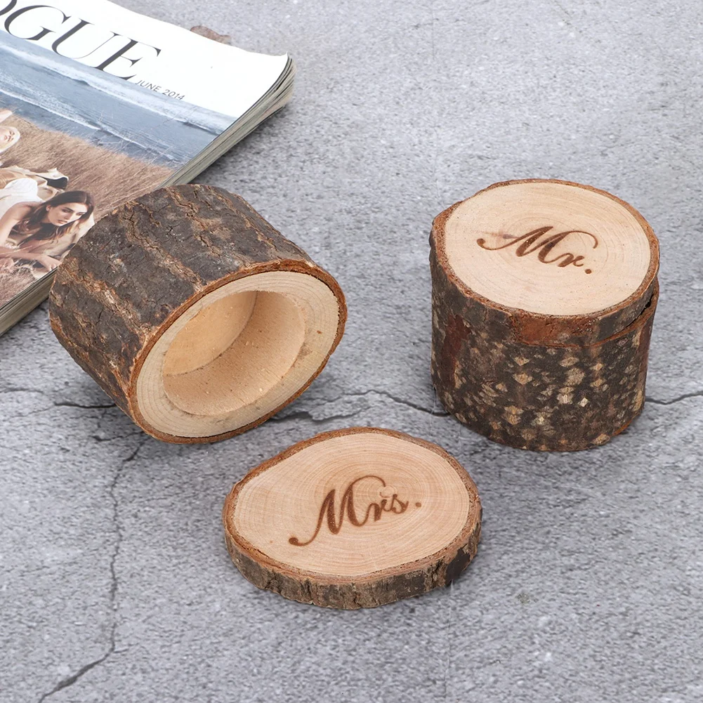 Cosmetic Organizer 2Pcs Retro Wedding Ring Box Container Unique Jewelry Storage Case Wood For Engagement Party | Дом и сад