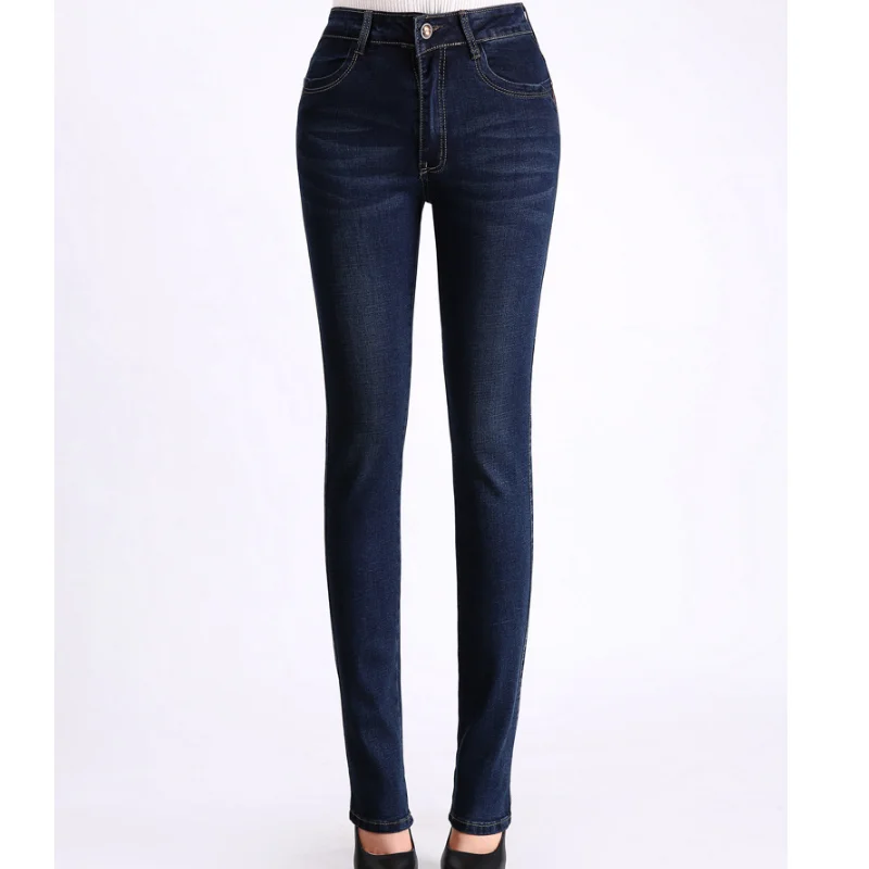 

Large Size Women Jeans Autumn Spring New Fashion Solid Color Casual Pencil Pants High Waist Elasticity Slimming Female Trousers