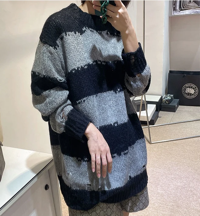Женский свитер 2021 осень зима новый скандинавский Свободный Полосатый пуловер с
