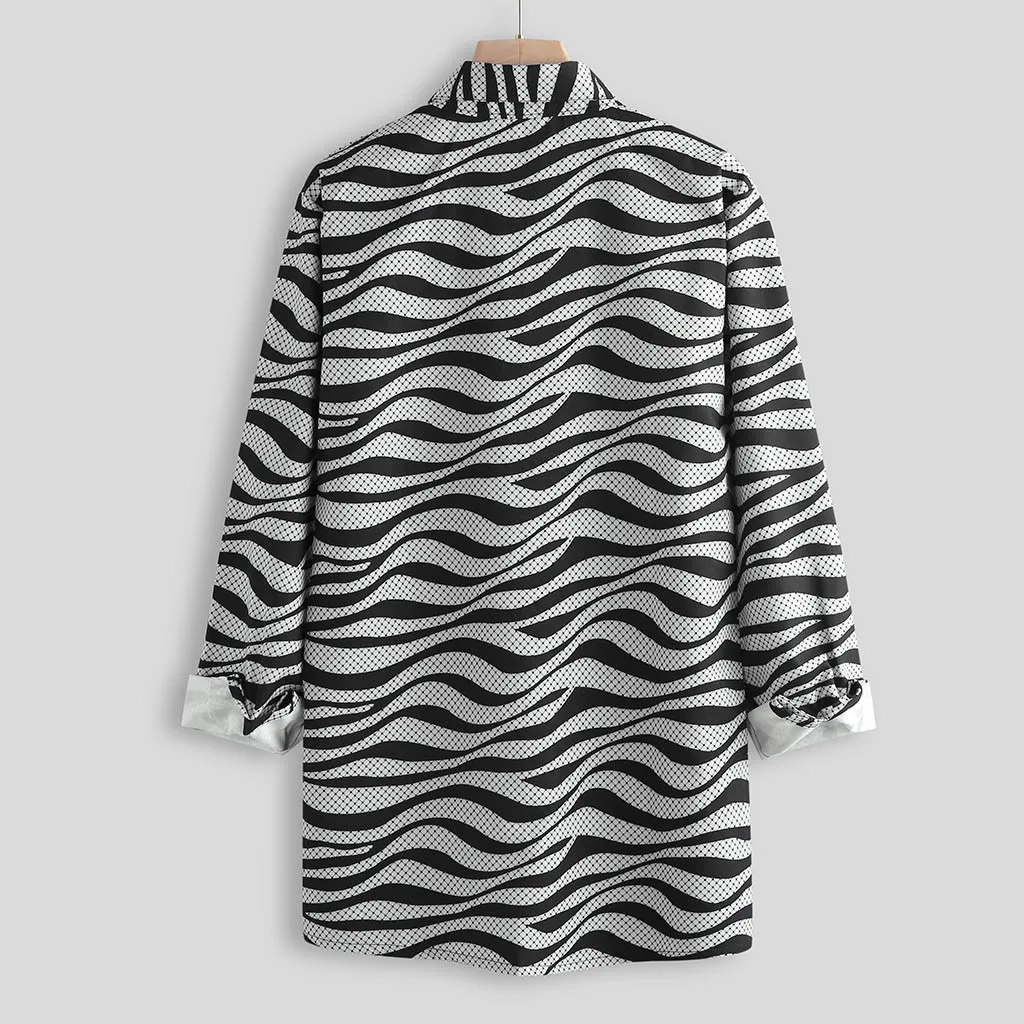 Рубашка мужская с принтом модная повседневная приталенная блузка длинным