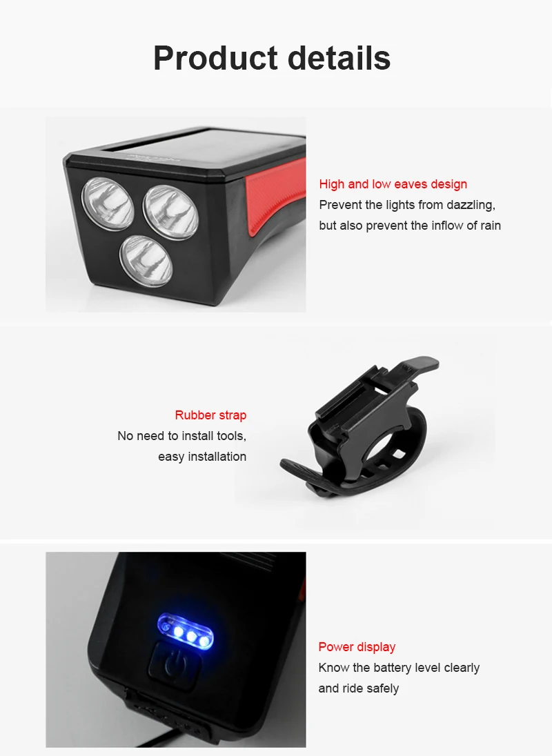 Солнечный велосипедный головной светильник 3led горный велосипед