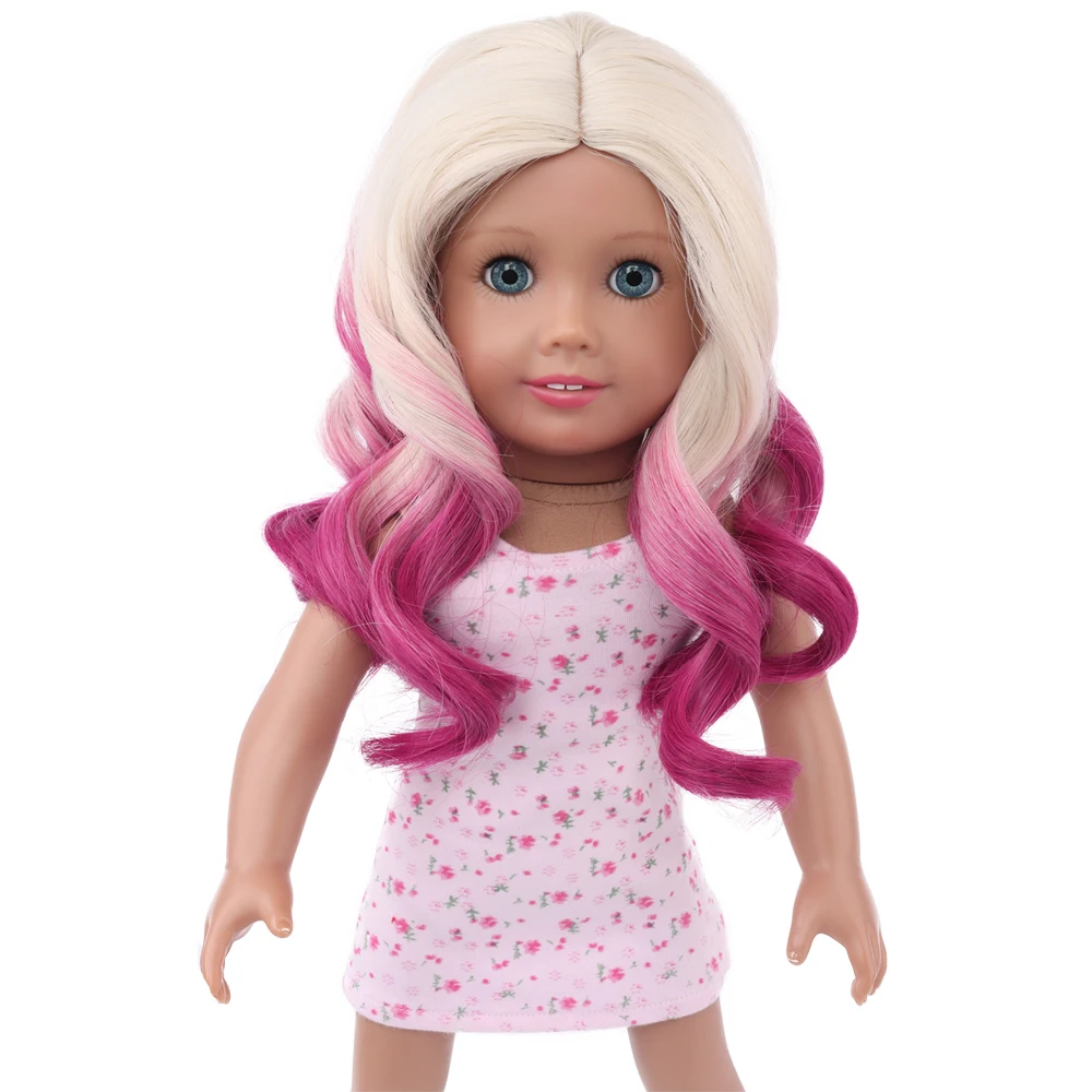 

MUZIWIG 18 inch American Doll Hair Wig DIY Doll Accessories Girls Gift Gradient Color Heat Resistant Long Curly Hair For Doll
