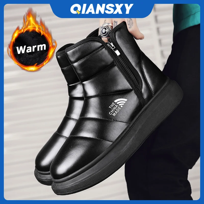 

Мужские зимние ботинки QIANSXY, повседневная кожаная Вулканизированная дизайнерская обувь для мужчин, высококачественные зимние ботильоны с ...