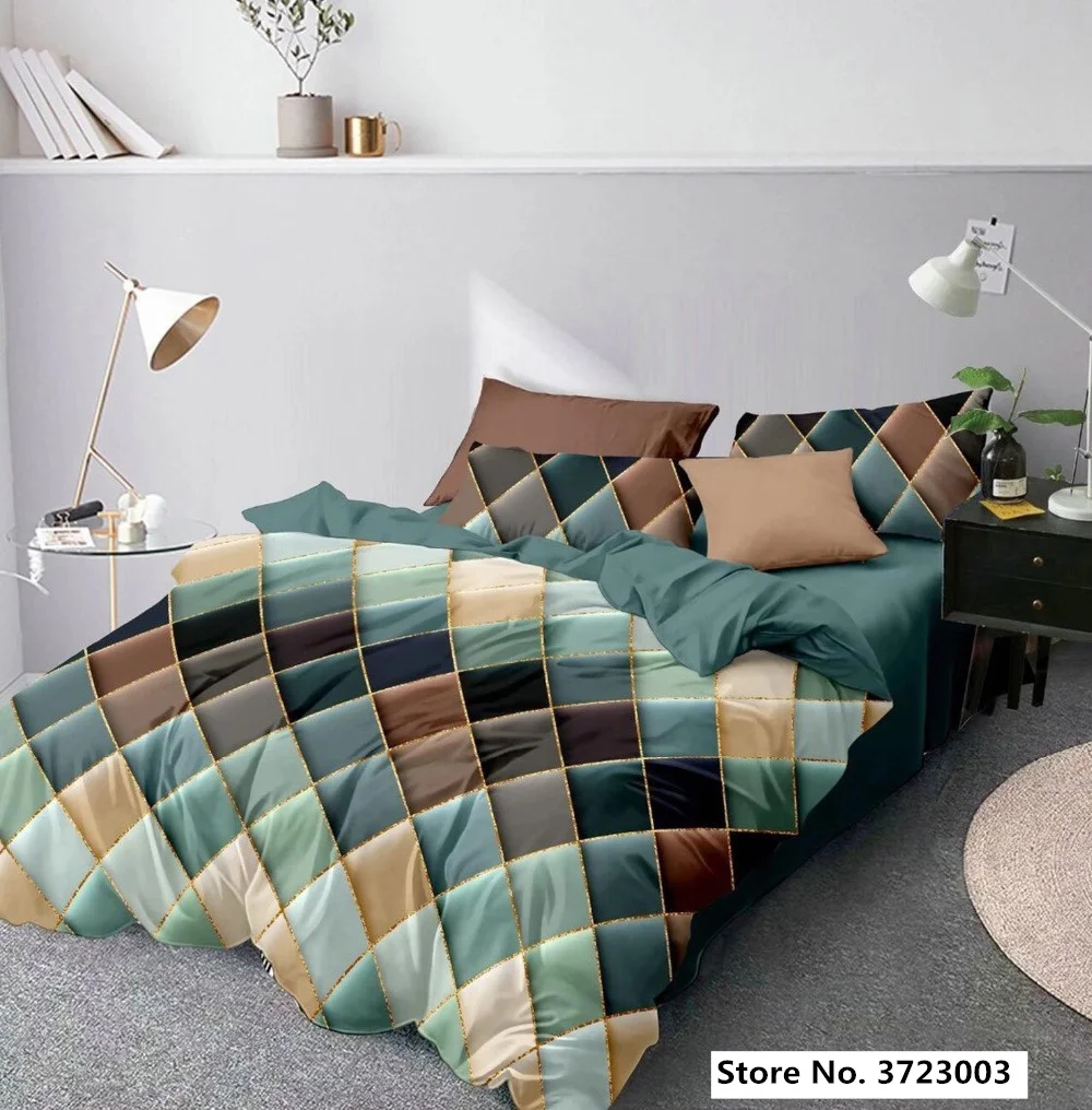 

New Color Geometric Plaid Duvet Covered Queen King Size 3D Nordic Style Bedding Queen King