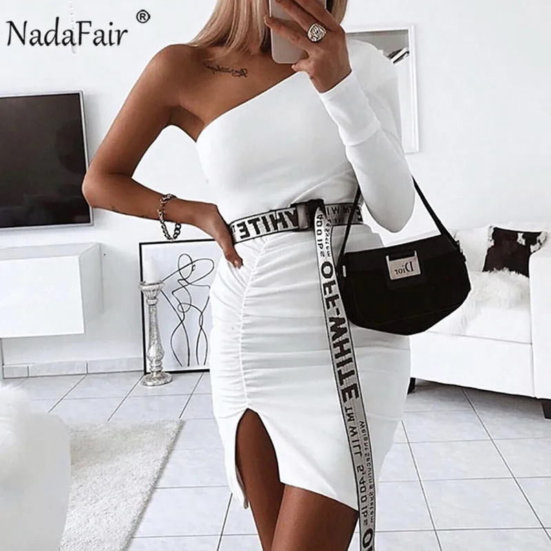 Nadafair/Клубная одежда на одно плечо вечерние сексуальные облегающие платья для