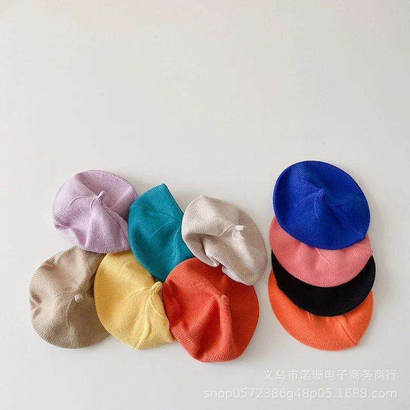 

Children's knitted Beret South Korea same color boys' and girls' wool hat concave modeling fashion hat painter's hat