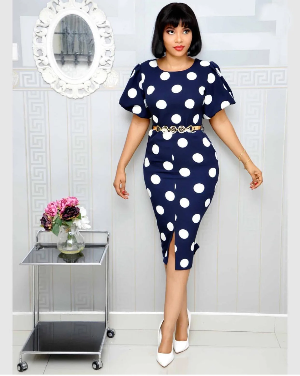 Женское офисное платье-миди с коротким рукавом элегантное облегающее