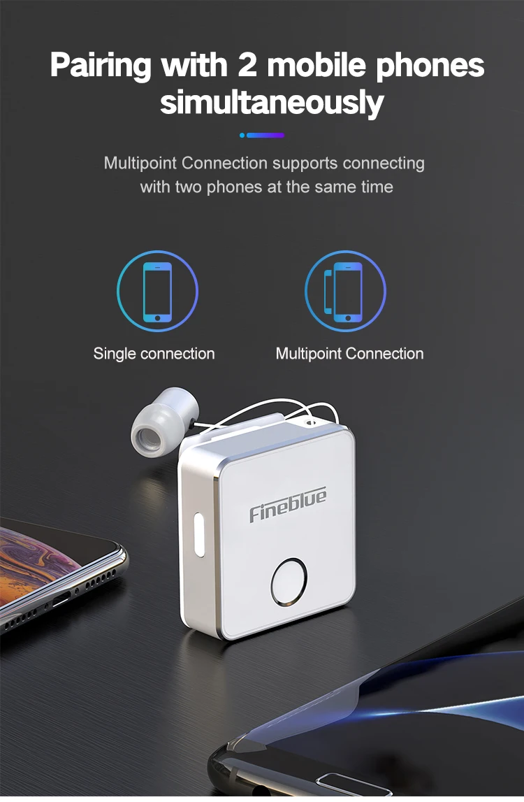 Fineblue F1 Bluetooth 5,0 зажим для наушников на кабель вытяжной наушник беспроводные музыкальные гарнитуры Вибрация оповещения Hands-free w/Mic