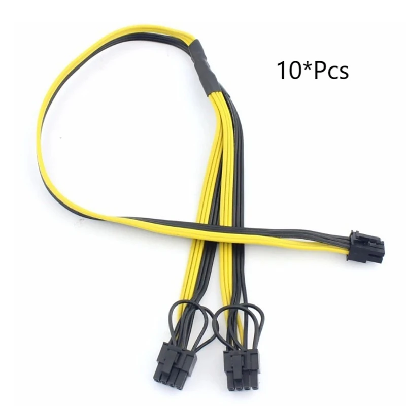 

10Pcs PCI-E PCIE 6Pin to Dual 8Pin 6+2Pin Adapter Cable Graphics GPU Video Power Cable 16AWG+18AWG for Miner Mining