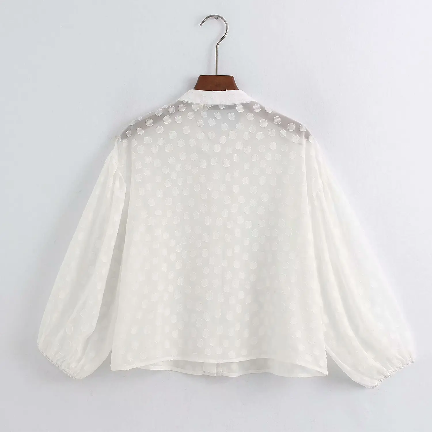 Женская шикарная прозрачная блузка с длинным рукавом и круглым вырезом