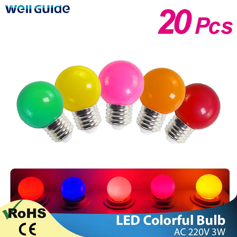 Светодиодная лампа E27 цветная 20 шт. 3 Вт RGB SMD 2835 домашний декор 220 В перем.