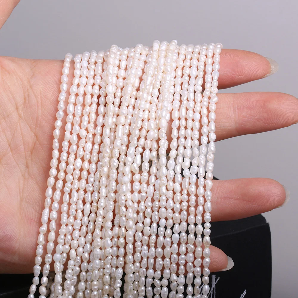 

100% Natural White Rice-shaped Pearl Beaded Simple Handmade Crafts DIY Necklace Bracelet Jewelry Wife Gift Beads 14 Inches