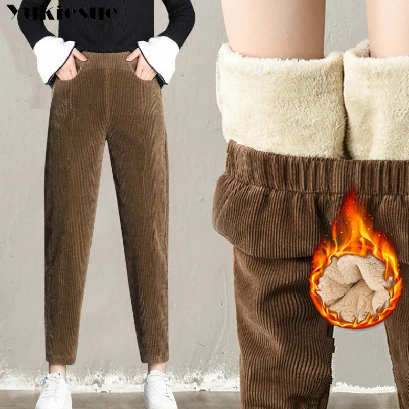 

Plush thick casual pants women's corduroy warm pants autumn and winter 2020 high waist harem pants trousers women pantalones