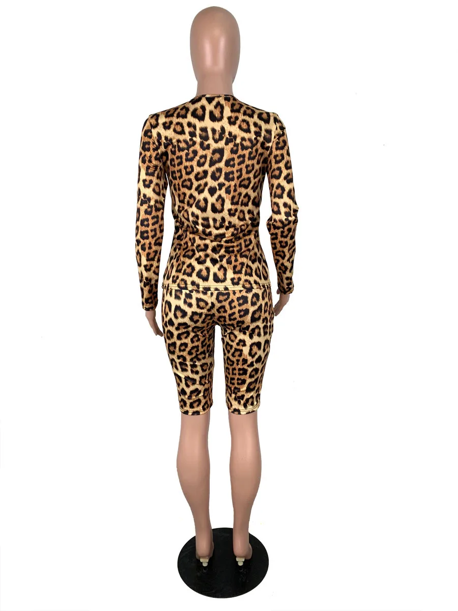 

HAOOHU Leopard Letter Print Elegant Women set Tracksuit Long Sleeve T-shirt Knee Length Pants Suit Sporty Two Piece Set Outfits
