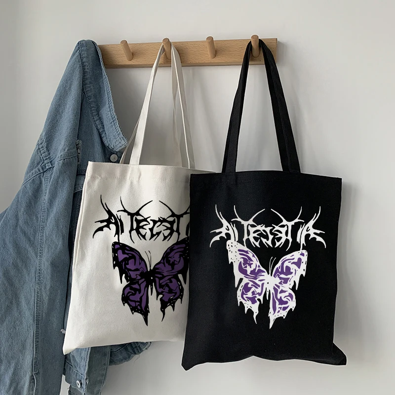 

FWomen Butterfly Print Black Bag Girl Harajuku 90s Y2K Classic Vintage Shoulder Handbag Female Bolsa Compra