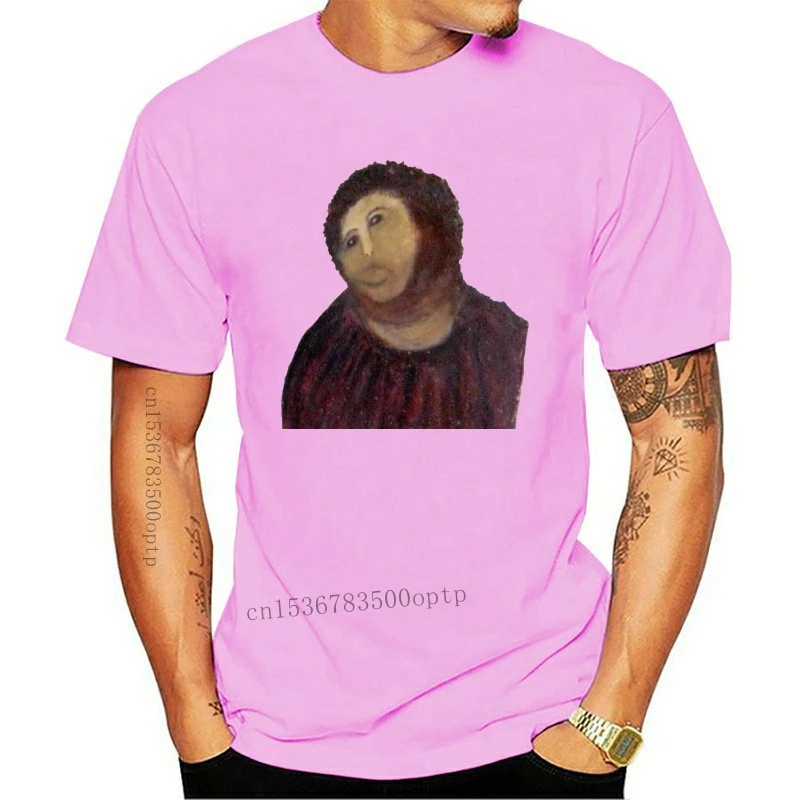 

New Ecce Homo Botched Painting T Shirt Potato Jesus Meme 4chan Funny Spain Tee 2021 Free Shipping Tops T Shirt Fashion Brand