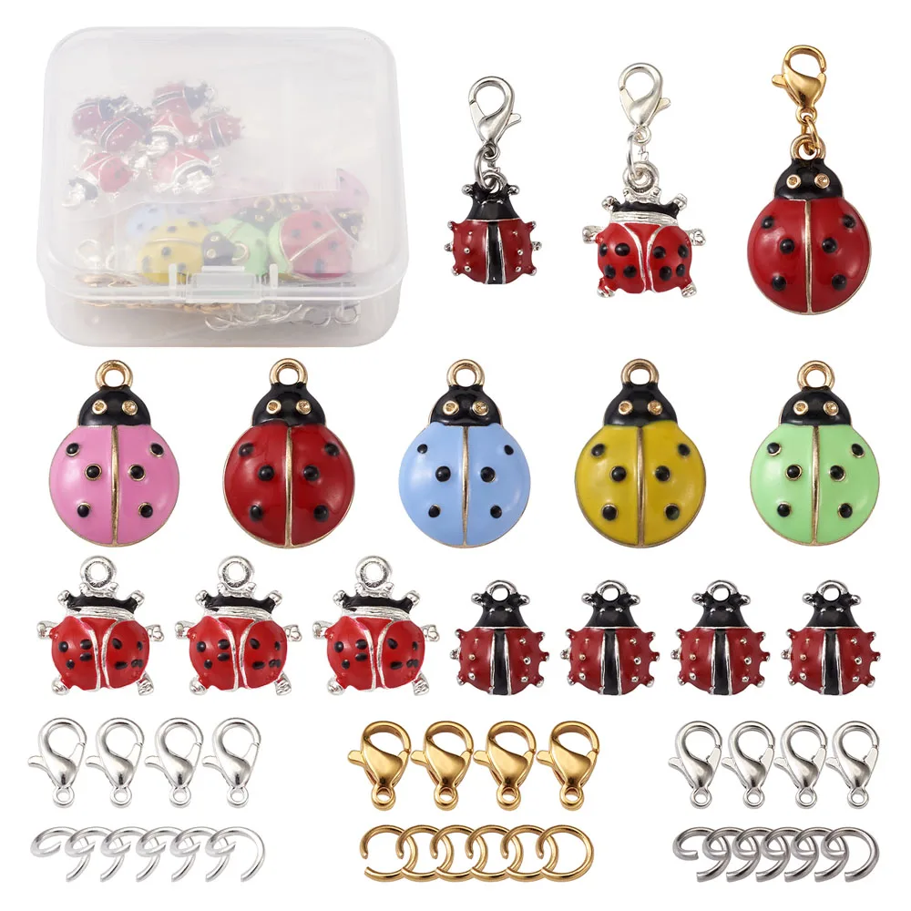 

26pcs Alloy Enamel Ladybird Pendants Ladybug Charm with Lobster Claw Clasp Jump Ring for DIY Jewelry Making Keychain Decoration
