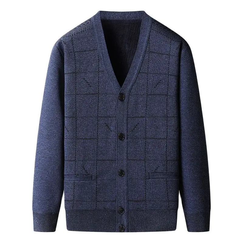 

Korean Cardigan Men Sweater Knitted Top Men Clothes Navy Blue Long Sleeve V Neck Knitwear Oversized Sweater Jacket Mens Coats