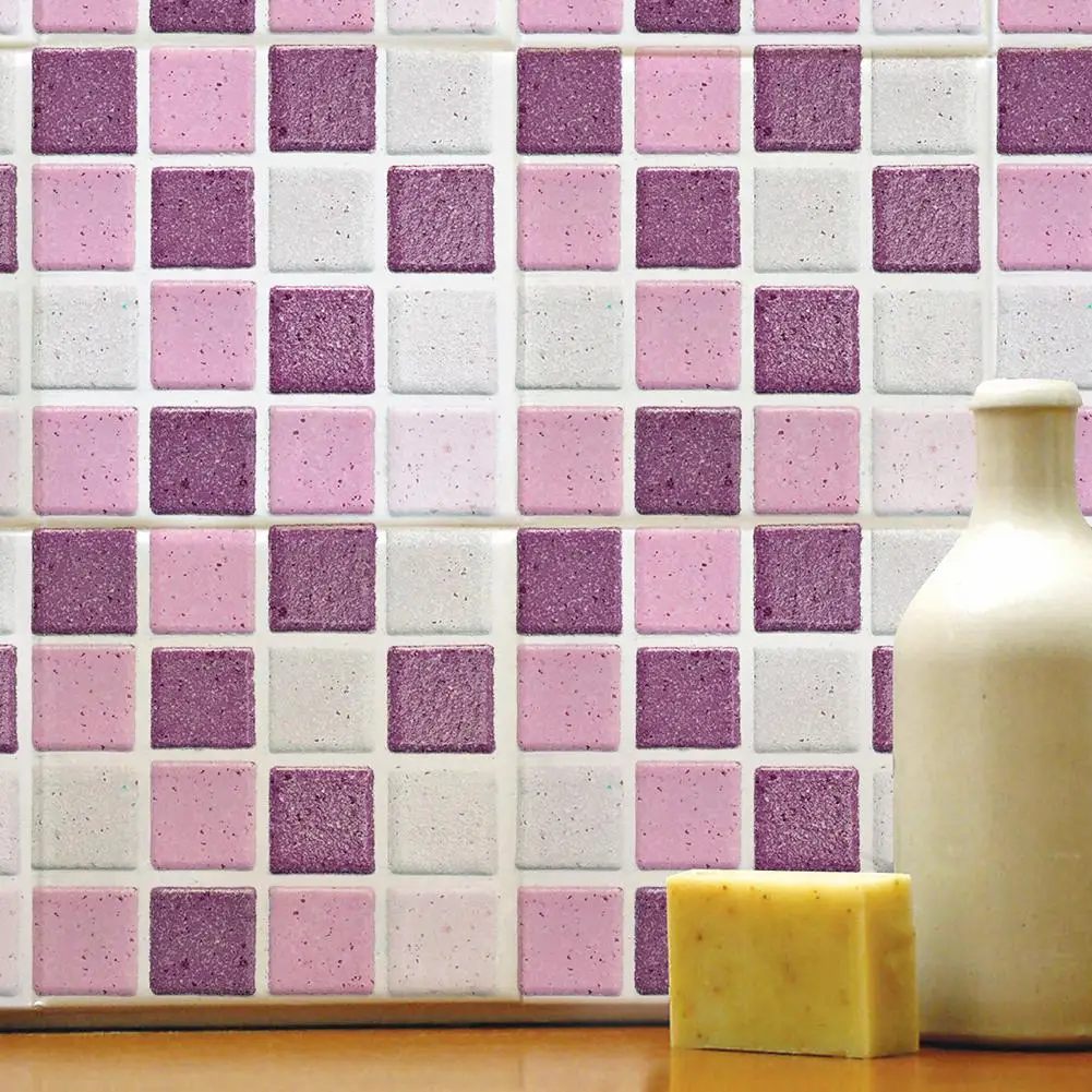 18Pcs Anti-oil Pink Mosaic Self Adhesive Tile Wall Sticker for Kitchen Bathroom Decor | Дом и сад