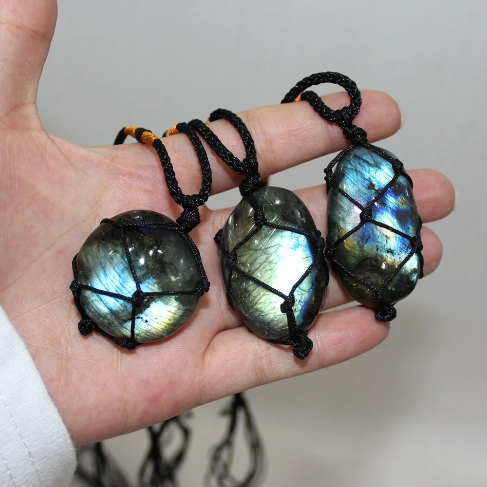 Hemp Labradorite Moonstone Stone Pendants & Necklaces Sunlight Shaped Energy Women Men Healing Yoga Jewelry Drop Shipping | Украшения и