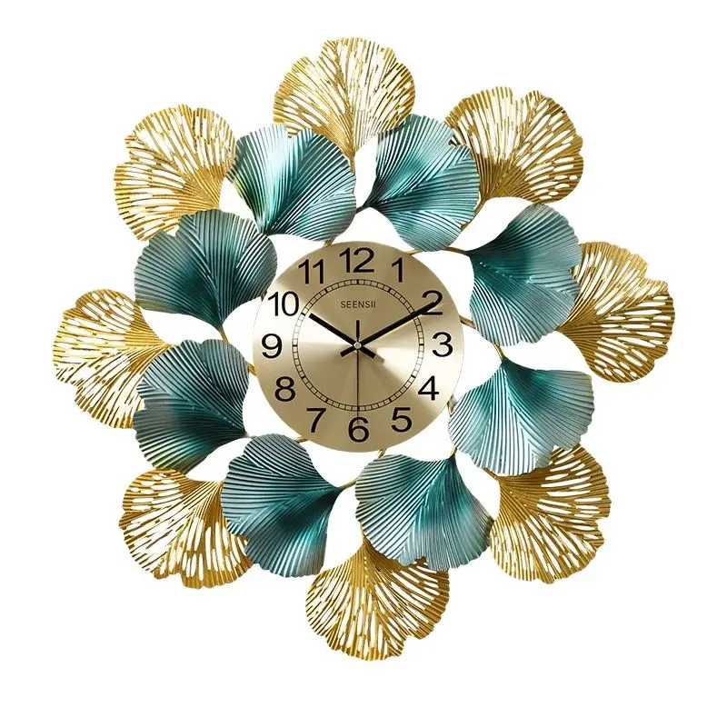 

Luxury Large Wall Clock Metal Living Room Decoration Golden Modern Wall Watches Home Decor Creative Ginkgo Leaf Silent Clocks