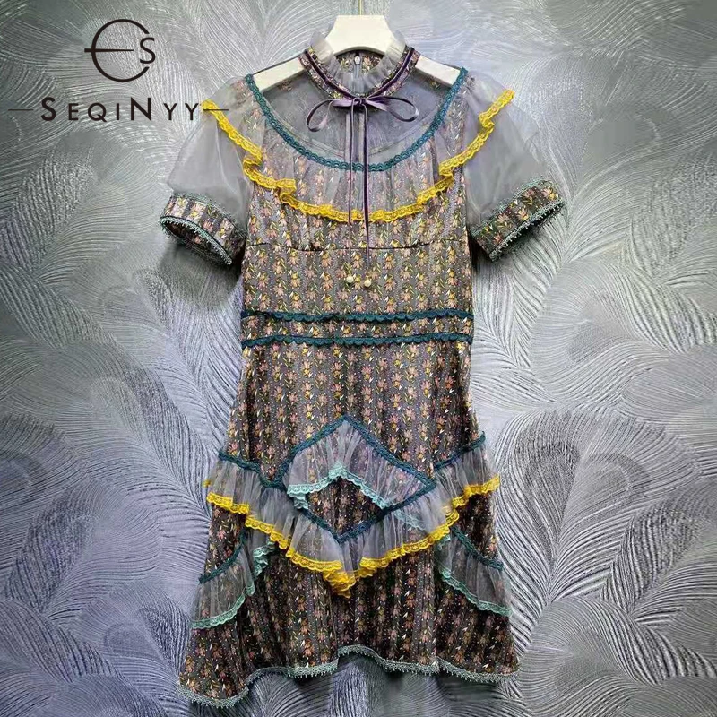 

Винтажное платье SEQINYY с цветочным принтом, летнее, весеннее, новое, модное, дизайнерское, подиумное, высококачественное, Сетчатое, кружевное,...