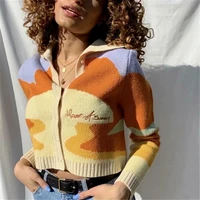 knitted cardigan sweater 2021 autumn new female retro hong kong flavor gentle wind hit color lapel long sleeved jacket women