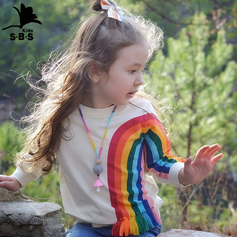 2019 осень и зима новый дизайн детская одежда с бахромой Радужное Солнце Футболка
