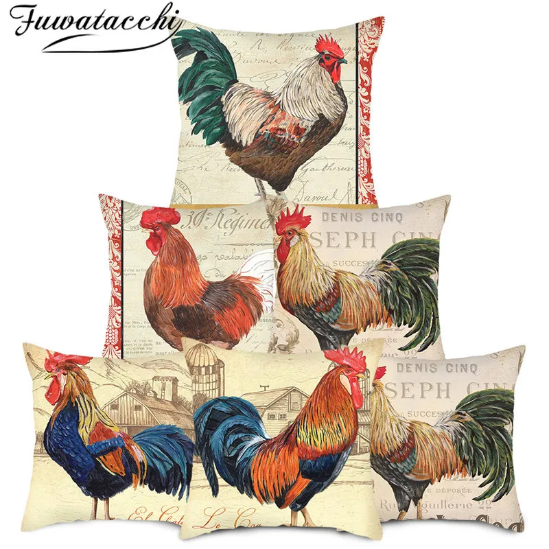 

Fuwatacchi Rooster and Sunflower Pillow Cover Flora and Fauna Flower Cushion Cover Printed Throw Pillowcase for Sofa Decorative