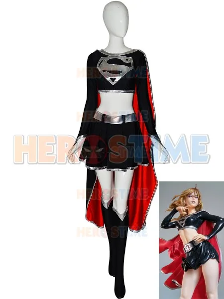 Черный костюм Супергерл Спандекс печатный DC Comics суперзлодей костюм Хэллоуин женский костюм на заказ