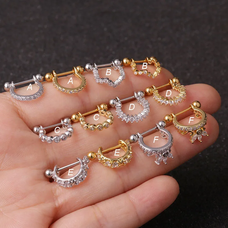 Серьга штанга из меди и стали с фианитом для пирсинга прокола хрящевой ткани 1 шт.