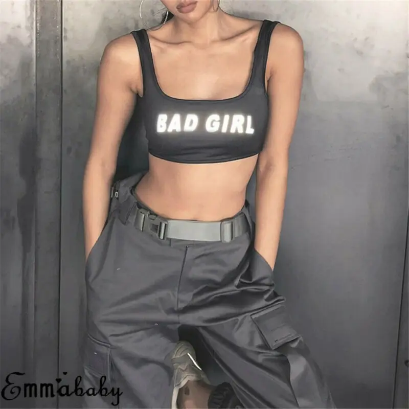 Женский светоотражающий топ на бретельках майка без рукавов с буквенным принтом