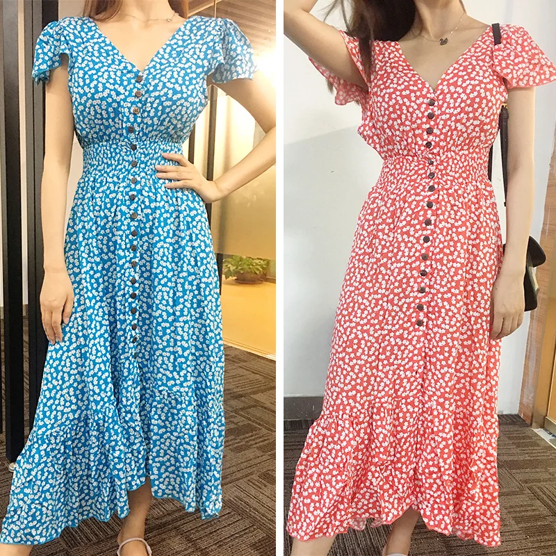 

2021 new fashion women dressFloral Maxi Dress Bohemian Irregular Ruched Backless Ruffle Vintage Long Cotton Print Beach Sundress