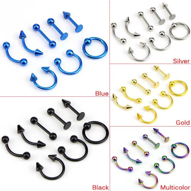 

8 Moda De Ao Inoxidvel 16G Titnio Anodizado Corpo Jias Hlice Piercing Orelha Sobrancelha Nariz Lbio Als Cativos