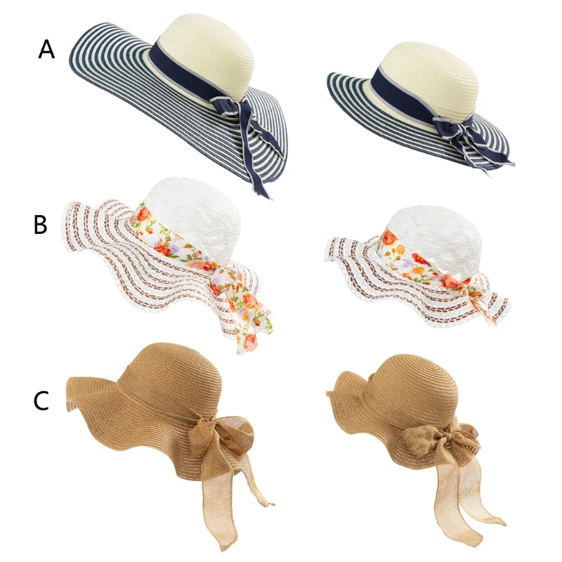 

Ladies Panama Straw Wide Brim Hat Womens Girls Beach Sun Hats Kids Summer Straw Hat For Seaside Holiday H055