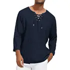 Футболка мужская с V-образным вырезом, длинным рукавом и шнуровкой